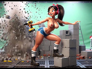 Curvy Builder Babe Strips and Poses Seductively with Drill in Studio Session (AI generated)