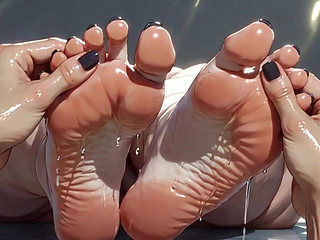 SSBBW Oil Foot Massage Close up - Big Beautiful Feet & Toes