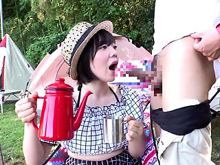 Japanese slut beach outdoor blowjob facial cumshot