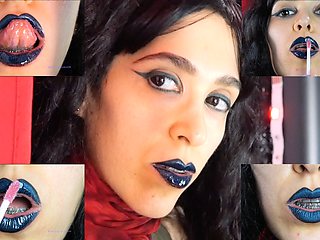 Gothic Dark Blue Lipstick and Glossy Lips