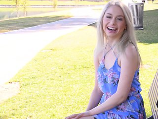 Stunning blonde enjoys while fingering her pussy outdoors - Scarlett