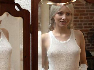 Beautiful blonde Vasya Sylvia likes touching her shaved pussy