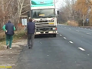Nylon woman peeing on street
