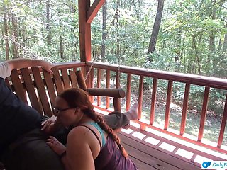 Outdoor Porch Swinging Blow Job and Pussy Licking with Ginger MILF Wife with Long Braided Hair