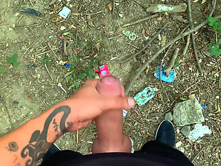 Glossy Glans with Precum Cums at the Cruising Sex Area
