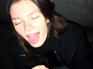 Brunette teen swallowing cum in POV blowjob