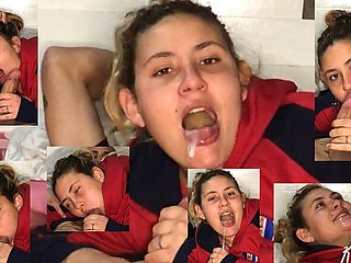 18 Year Old Stepsister Takes Big Load of Cum in Her Mouth