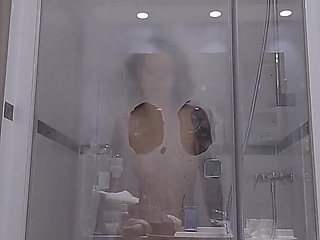 A Slut Dildos Herself During Her Shower, Comes to Watch on Her Through the Transparent Glass Window