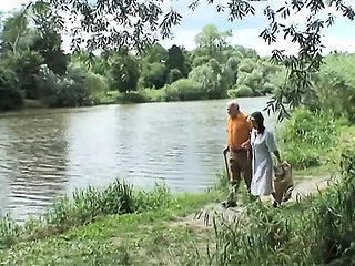 Blonde teen Alexa Bold gets nasty outdoor threesome with old couple fucking