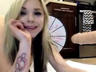 Blonde Coed Sloppy Deepthroats Dildo on Webcam