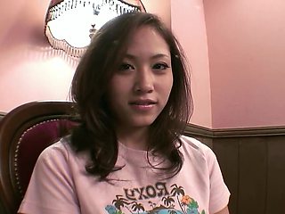 Japanese teen masturbates before sucking a fat dick