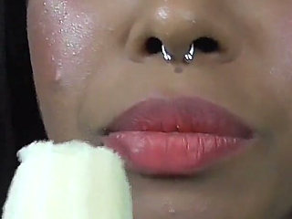 Ebony teen banana eating!