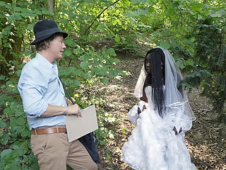 Ebony bride gets lost in the woods and fucked by a random dude