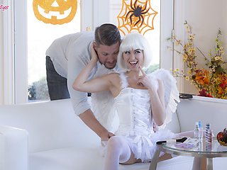 Riley Reid gets fucked right before the Halloween party