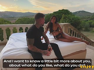 Sunset kindles wish for crazy Spanish black-haired Andrea Retali, who is vigorously fucked outdoors