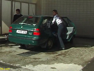 Outdoor peeing at the carwash