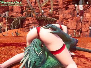 Uncensored 3D manga porn - Two-gear lizard pounds a babe with double penetration