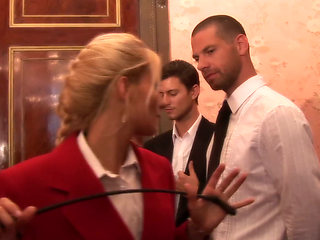 Petite Blonde Takes Double Penetration From Three Guys in a Palace Gangbang