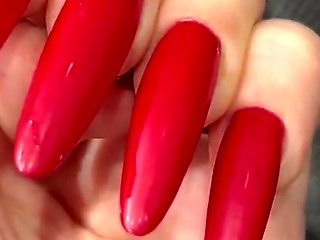 My New Red Long Nails and Long Fingers