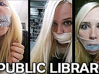 Self Gagged Blonde in Public Library