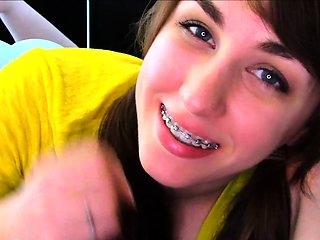 Small titted brunette teen fingering on the bed