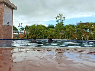 Sperm Floating in the Pool, Hard Sex in the Water, Double Orgasm