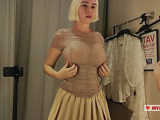 Sexy Try On Haul Transparent Clothes, Completely See-Through. At The Mall. Public fetish