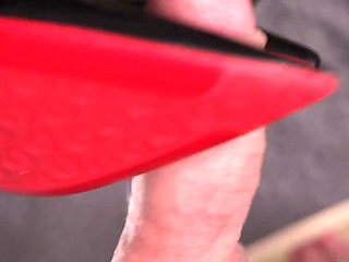 Footjob in Red High Heels
