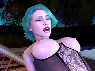 Green-haired beauty in lingerie rides cock on top in 3D animated porn snippet