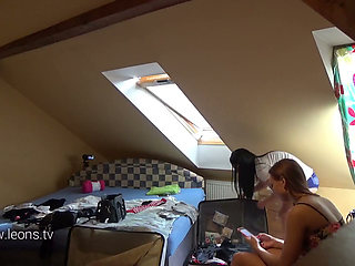 Five girls with their friend at home getting playful