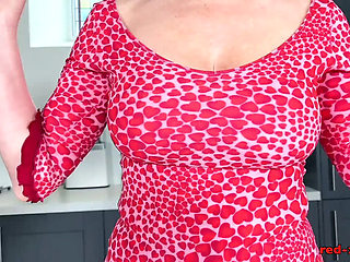 Red XXX gives herself a big Valentine's Day treat with her huge tits