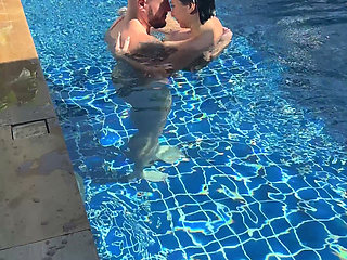 Pool Day: Busty Wife Having Fun with Her Lover. Big Tits, Sun and Big Cock