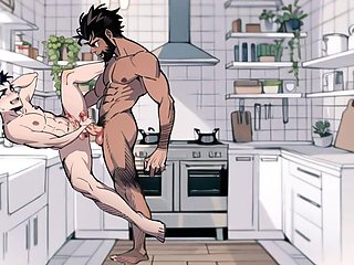 Interracial Twink and Muscled Black College Roommates in the Kitchen Anal Sex Gay Cartoon Hentai Animation