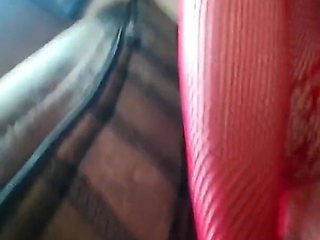 MILF in Red Bodystocking Masturbating