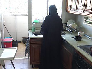 German Grandpa Fucks His Submissive Arab Maid in the Kitchen