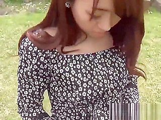 Japanese redhead blowing POV dick in the park