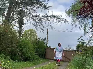 In vintage maid outfit for a day