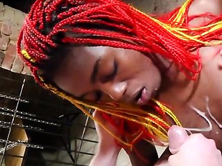 Skinny black teen sucks white cock