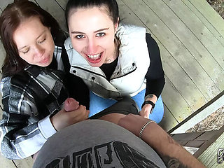 BTS Outdoor Threesome Blowjob POV with Simon Winternight - Amateur Public Cum Swallow
