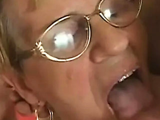 Stocking Granny Loves Sucking Cock Till He Cums On Her Tits