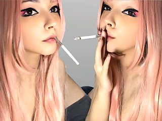 Pink Hair Egirl smoking with her stepdad before sex (ask me for full vid)