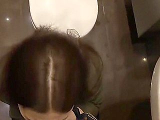 Public blowjob: drink girl suck in cafe ang get cum in her mouth