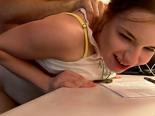 Study session with a ginger nerd turns into desk ass fucking