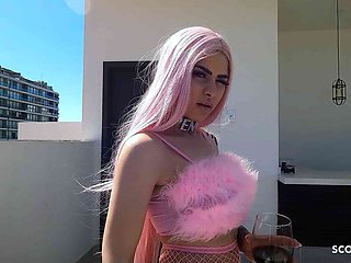 Pink Hair Skinny Latina Teen Penny Unicorn seduce to Old Young Sex at Model Job