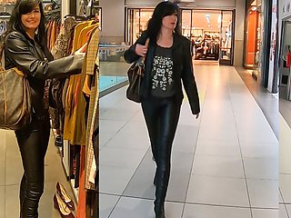 Leather Slut Fucks in the Middle of the Department Store. Extreme Cum Face
