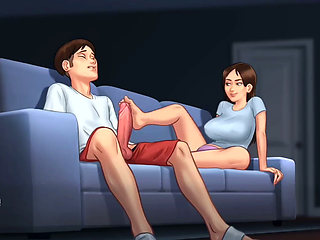 Debbie Gives Anon's Huge Monster Cock a Surprise Footjob - Summertime Saga Gameplay