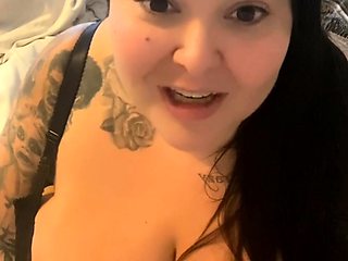 Brunette with big boobs masturbates