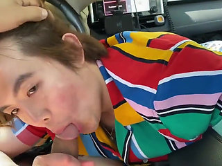 Asian Twink Sucks Big White Cock & Swallows Load in the Car
