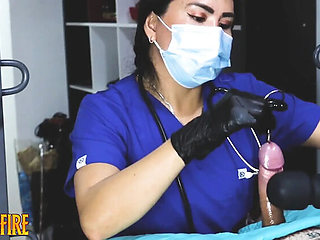Nurse Femdom CBT Medical Exam with DominaFire - Cock Sounding & Handjob