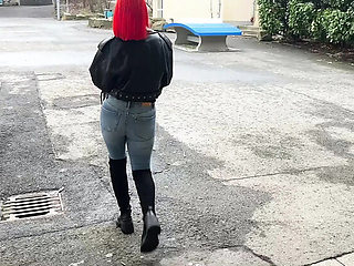 Redhead MILF mom gets throat fucked by principal in public